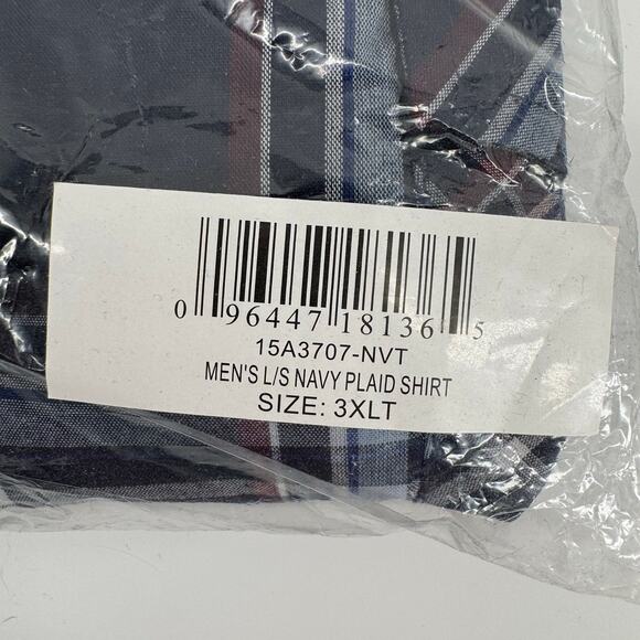 Ely Cattleman Men’s 3XLT Navy Plaid Western Snap Shirt Long Sleeve NWT - Picture 5 of 5